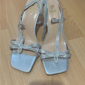 SHEIN Silver Rhinestone Strappy Heels